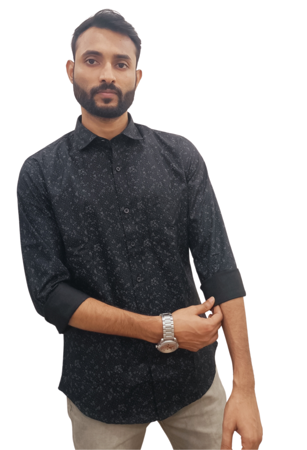 Printed Shirt For Men-Black Cotton Shirt-Millora Vida